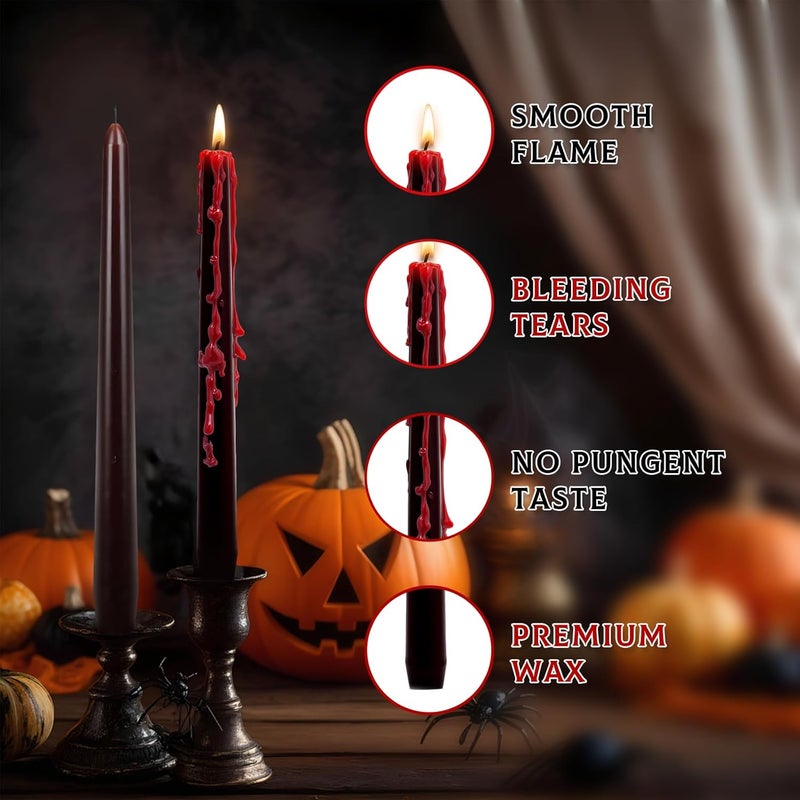 SOUNDVALUE 8 Pack Vampire Tears Taper Candles, 10 inch Tall Bleeding Candles, Unscented Black Tapered Candlesticks, Spooky Blood Drip Candle Set for Halloween Party Gothic Home Decorations - Image 5